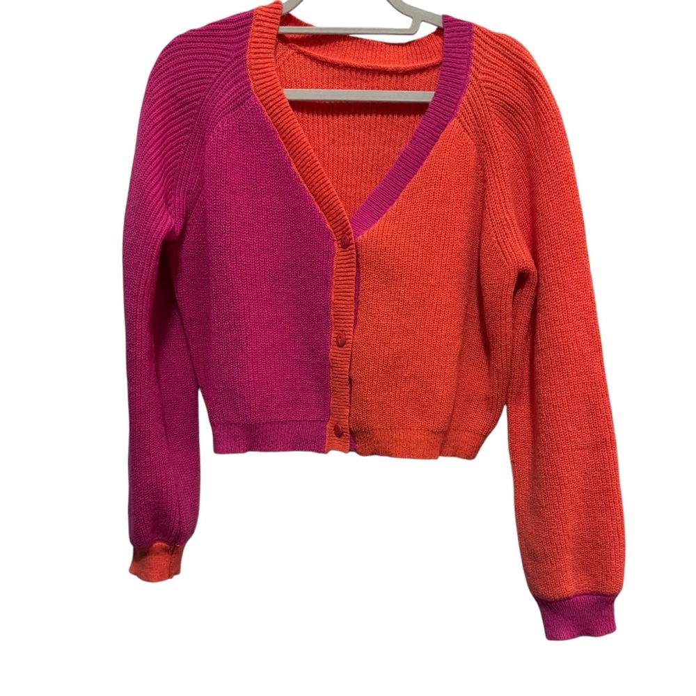 SHEIN - 2 Tone Pink & Orange V- Neck Cardigan Sweater - size M NWOT